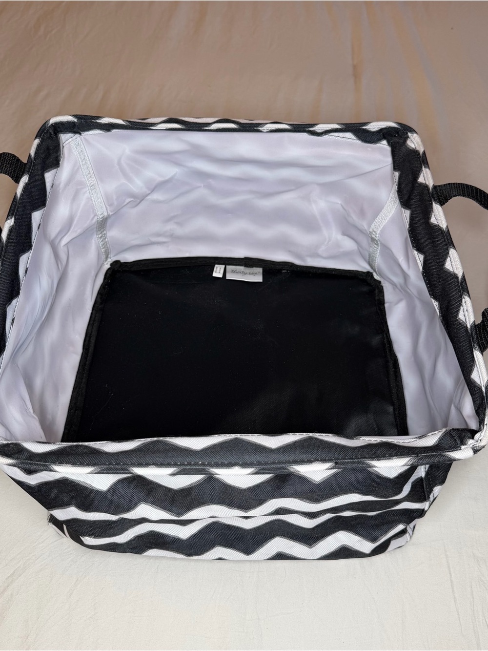 Thirty One Black White Chevron 12.5" x 12.5" x 8" Square Utility Tote Bag